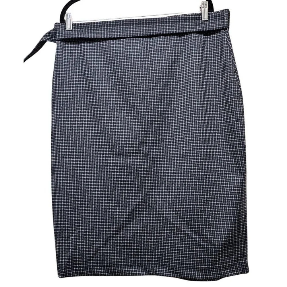 Jenna Rose Womens Black & White Houndstooth Wrap Skirt XL Polyester Rayon Blend